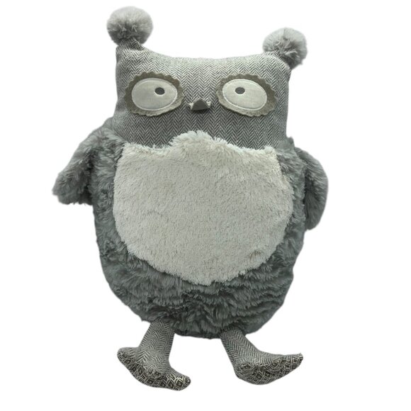 Pier 1 Imports Roxie Owl Plush Toy Pillow 17" Soft Herringbone Furry Fabric - Picture 1 of 5